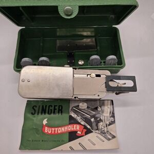 Vintage Singer Sewing Machine Button Hole Attachment With Accessories And Case